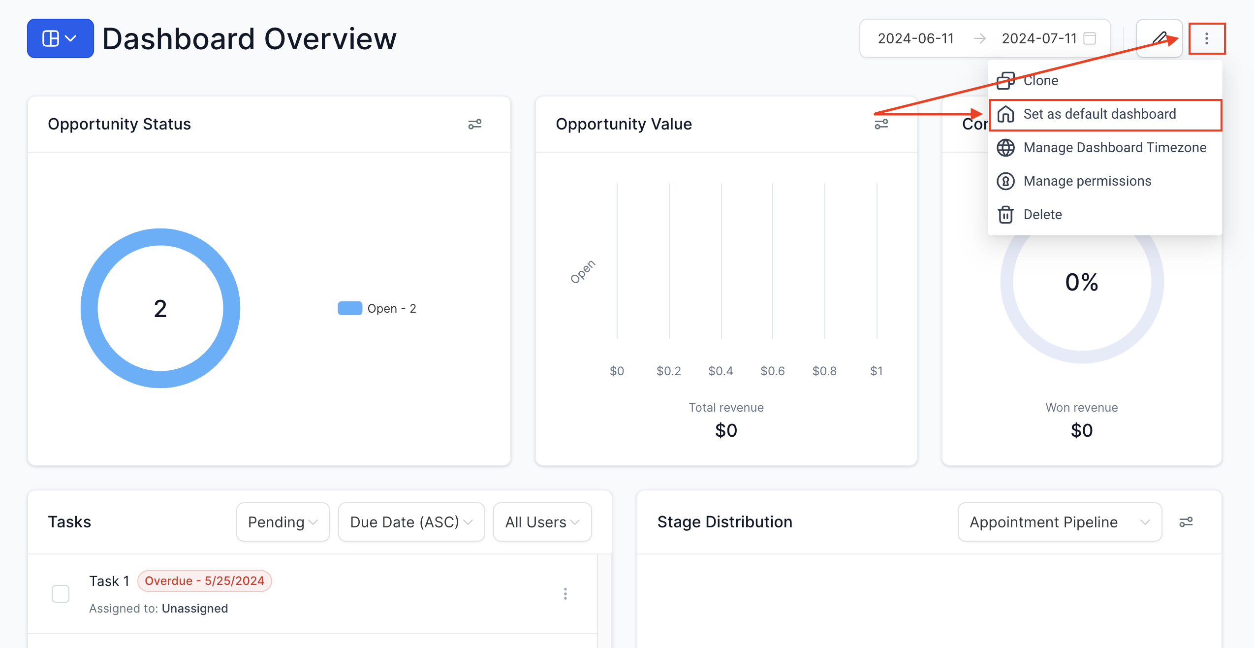Set as default dashboard option
