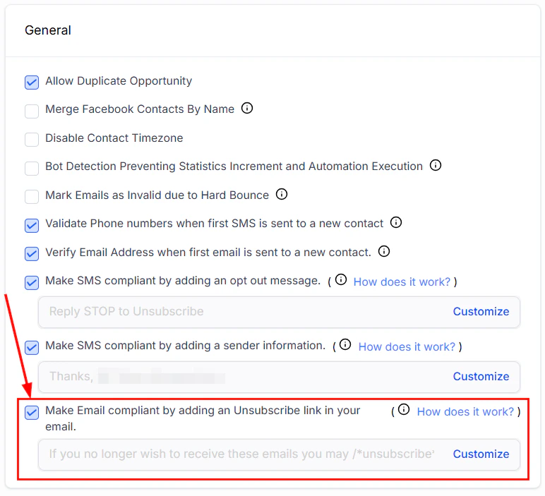 Email compliance setting