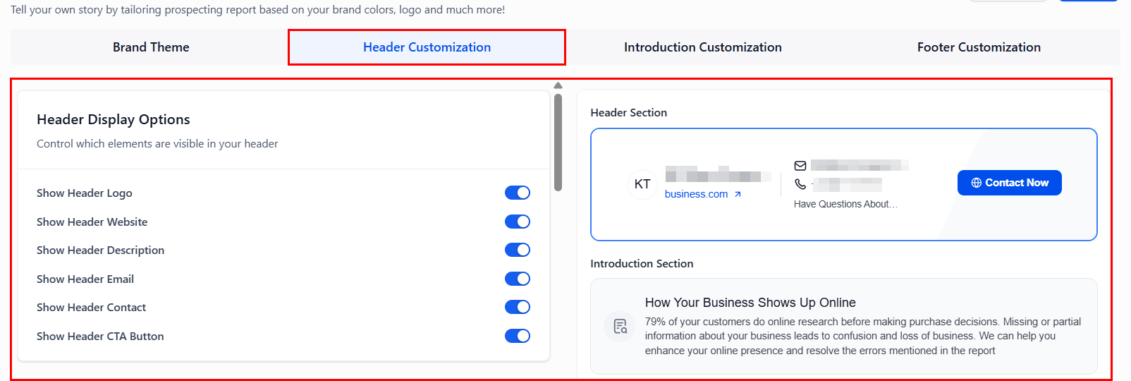 Header customization