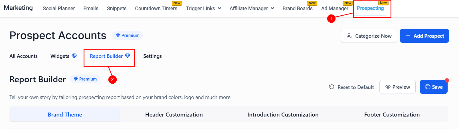 Report Builder navigation