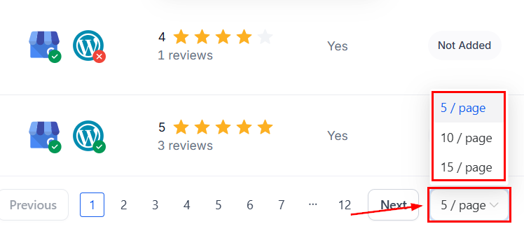 Rows per page