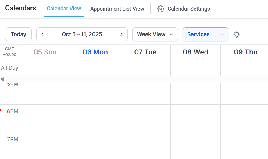 Calendar main view with appointment blocks