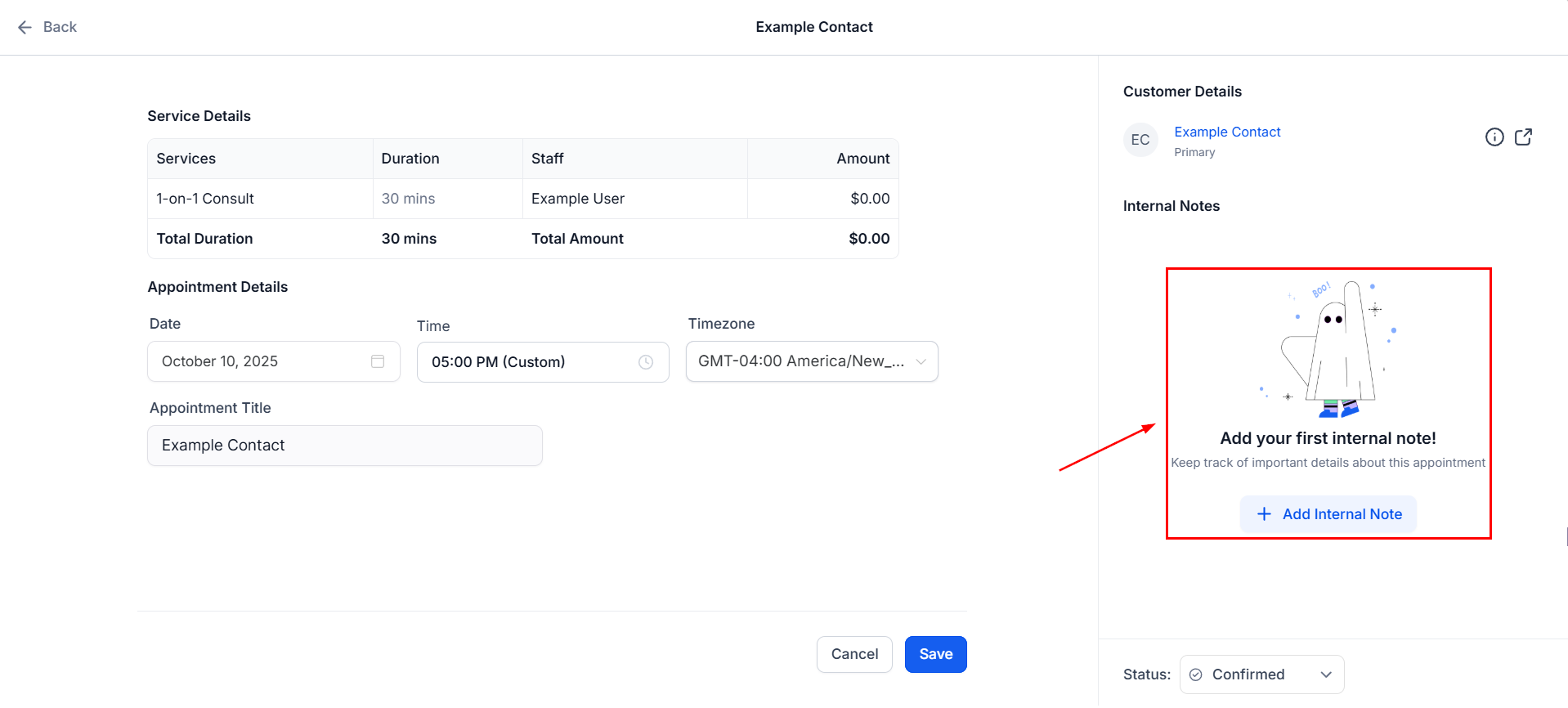 Appointment internal notes