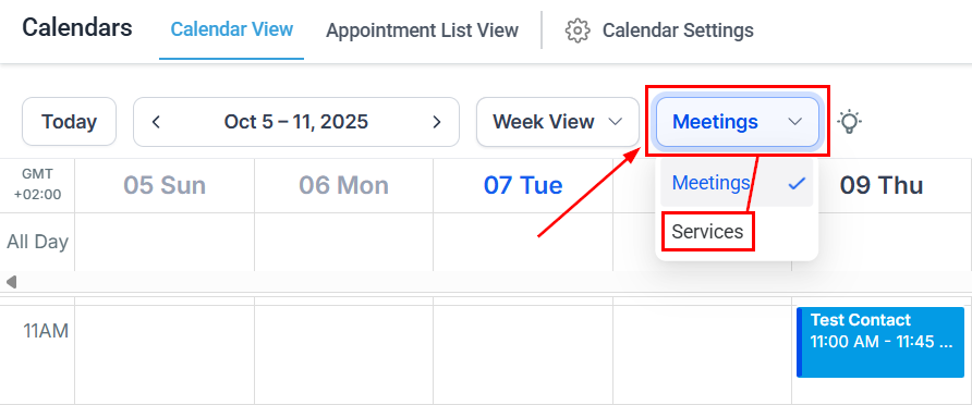 Calendar services view filter