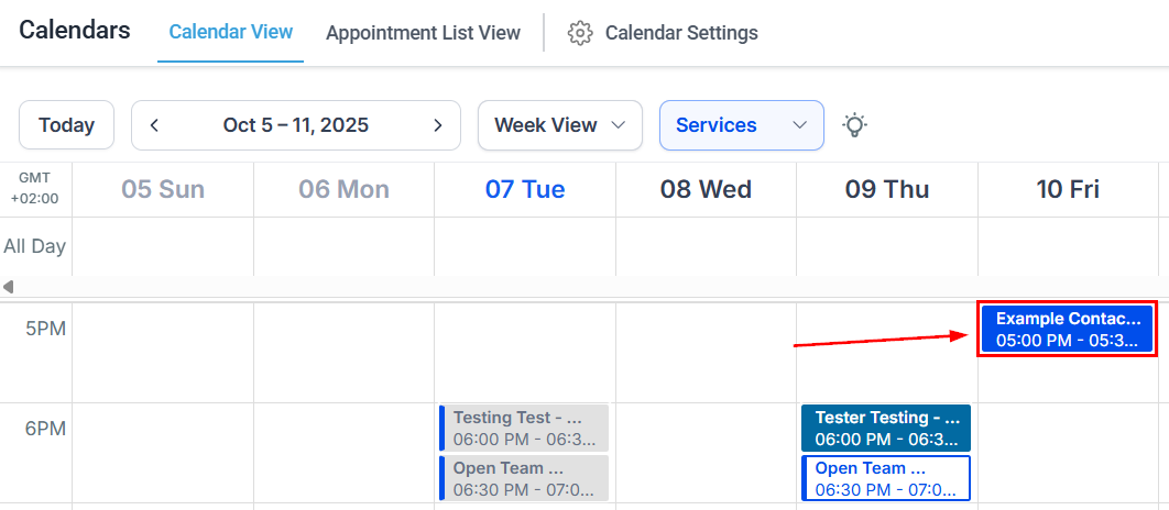 Service appointments on calendar