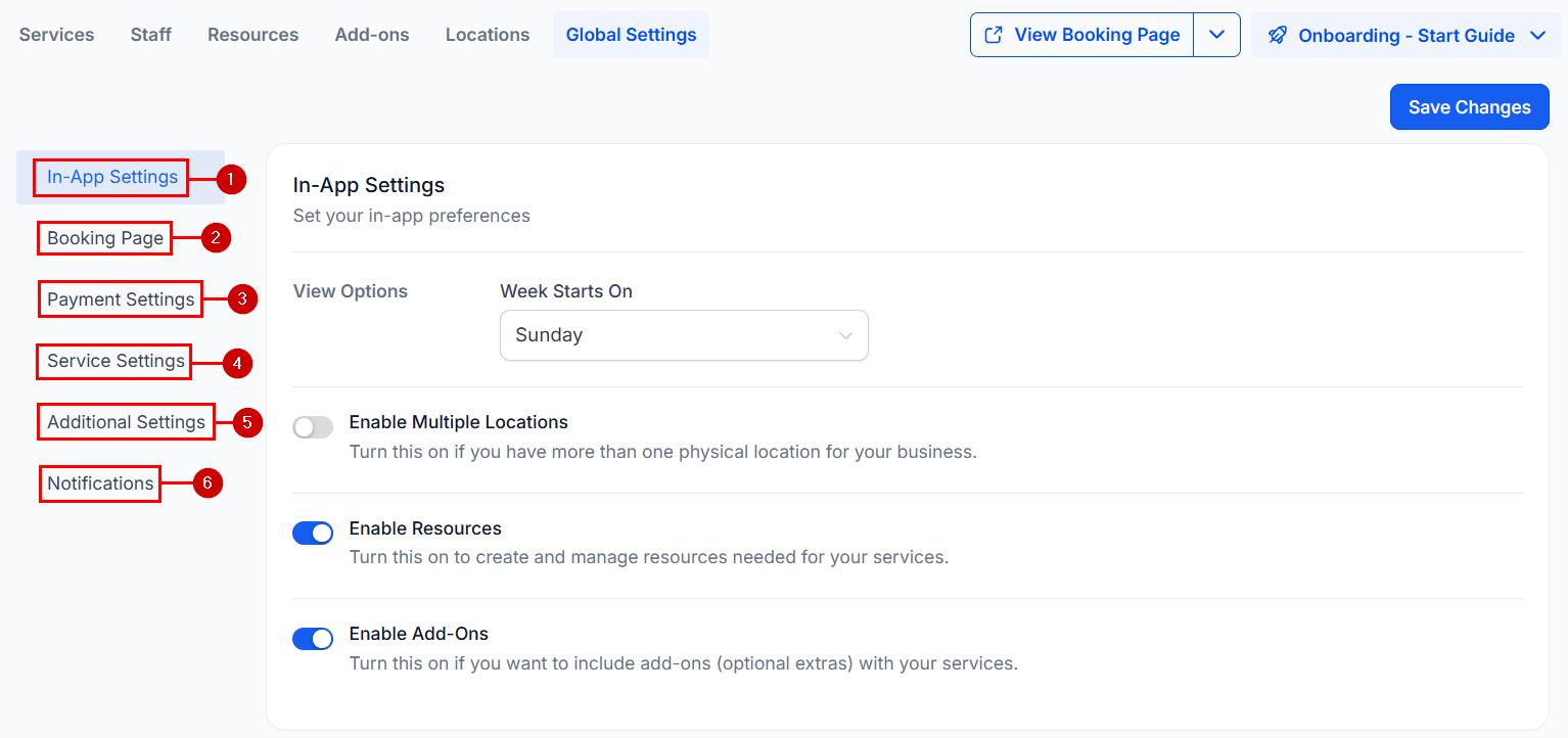 Services V2 global settings tab