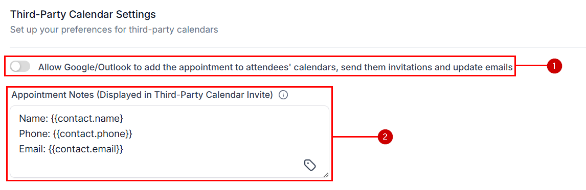 Third-party calendar settings