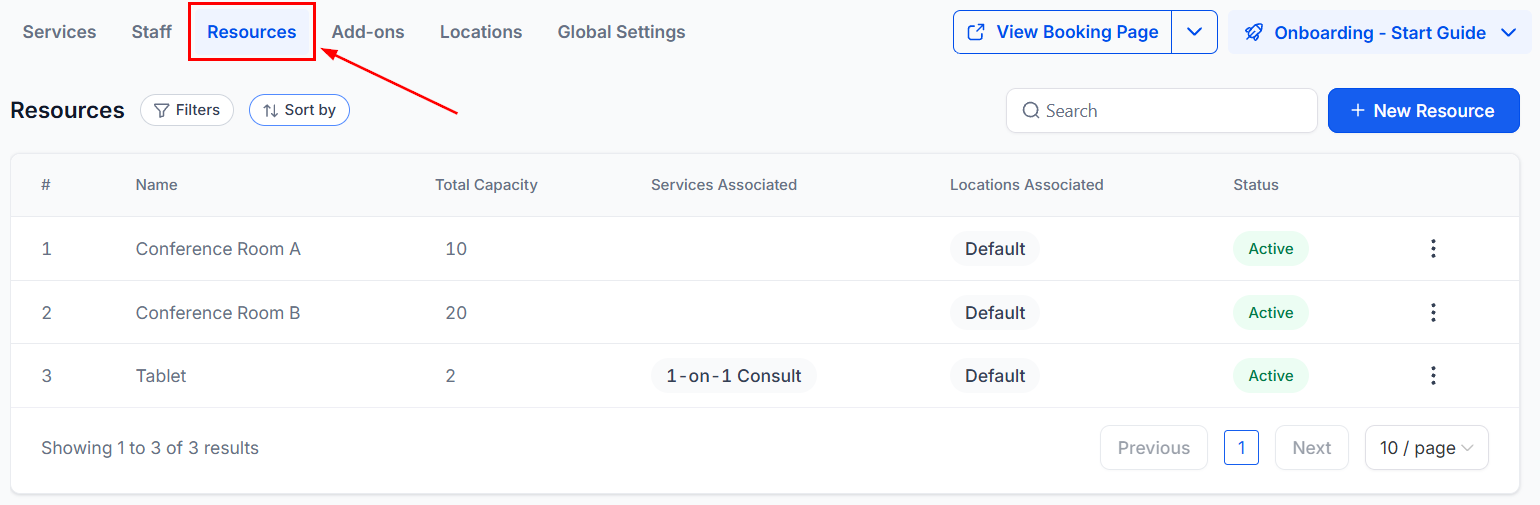 Services V2 resources tab