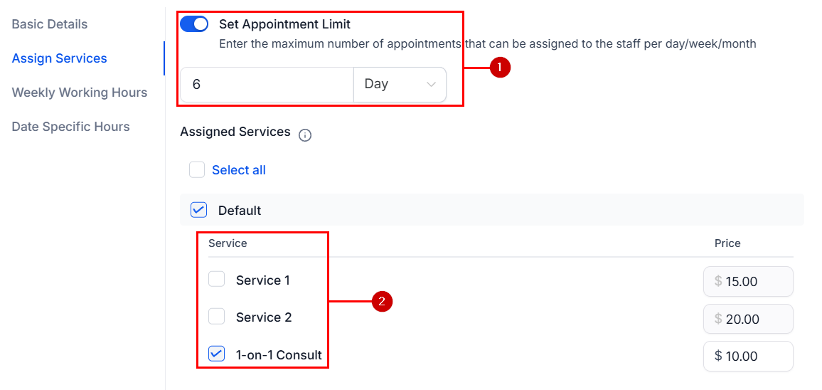 Staff assigned services