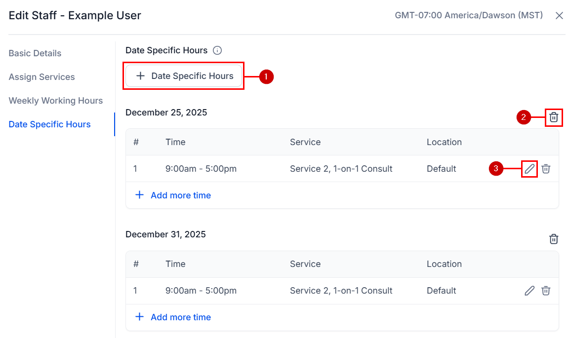 Date-specific hours list