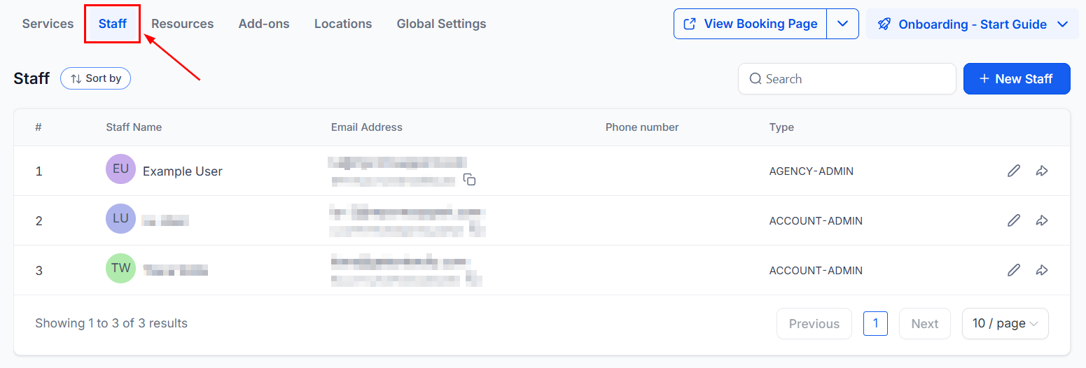 Services V2 staff tab