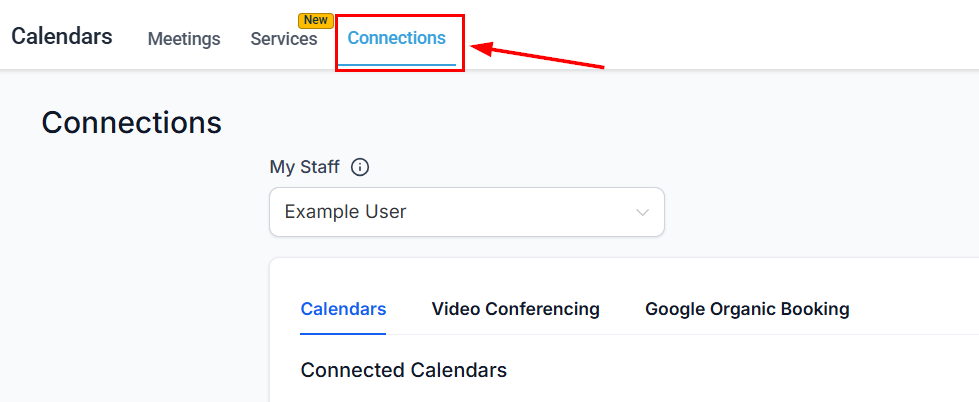 Calendar Connections tab with Zoom option