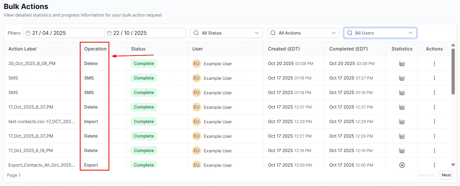 Export Contacts button