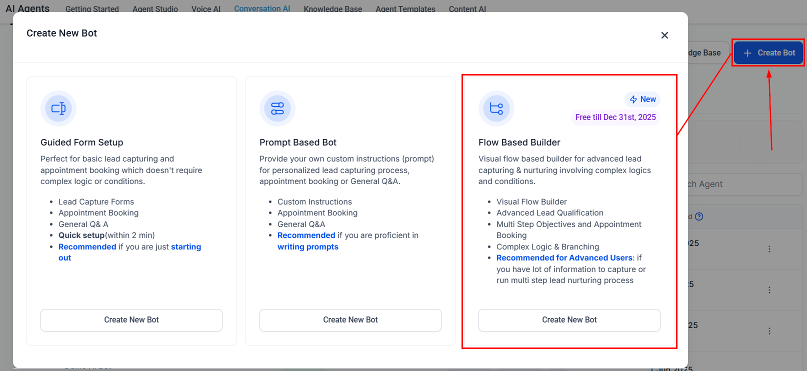 Flow builder overview showing the visual conversation flow editor