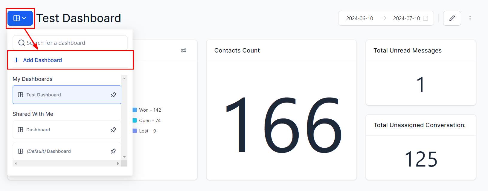 Add dashboard button