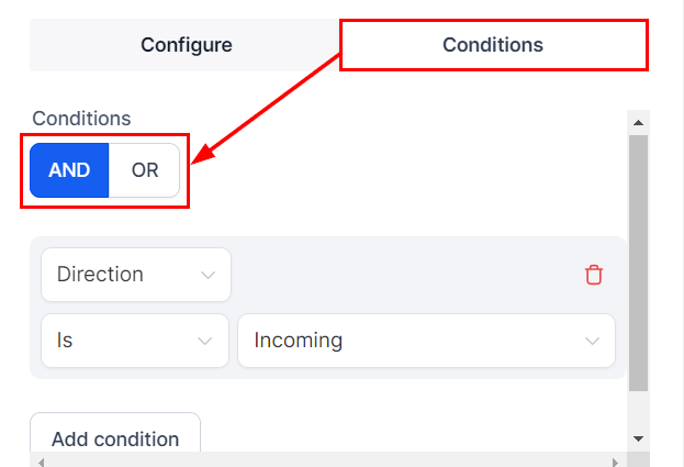 Widget conditions panel