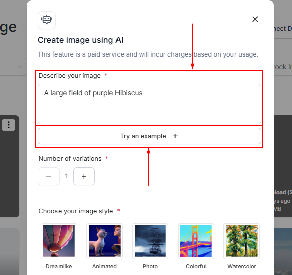 Select number of image variations