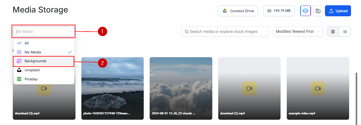 Select Backgrounds from the filter dropdown