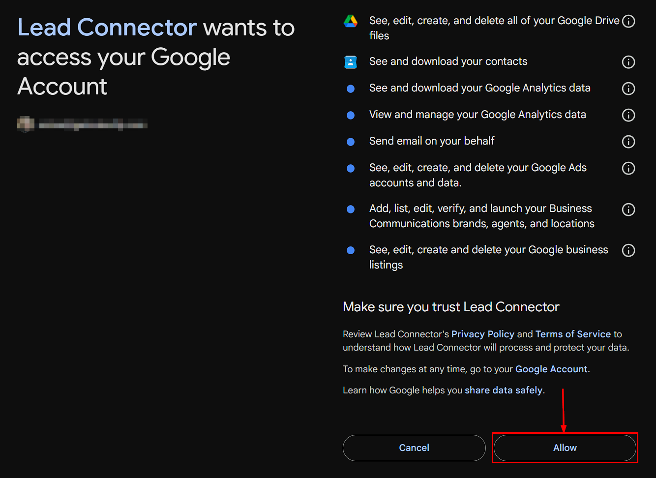 Grant Hoop access to Google Drive