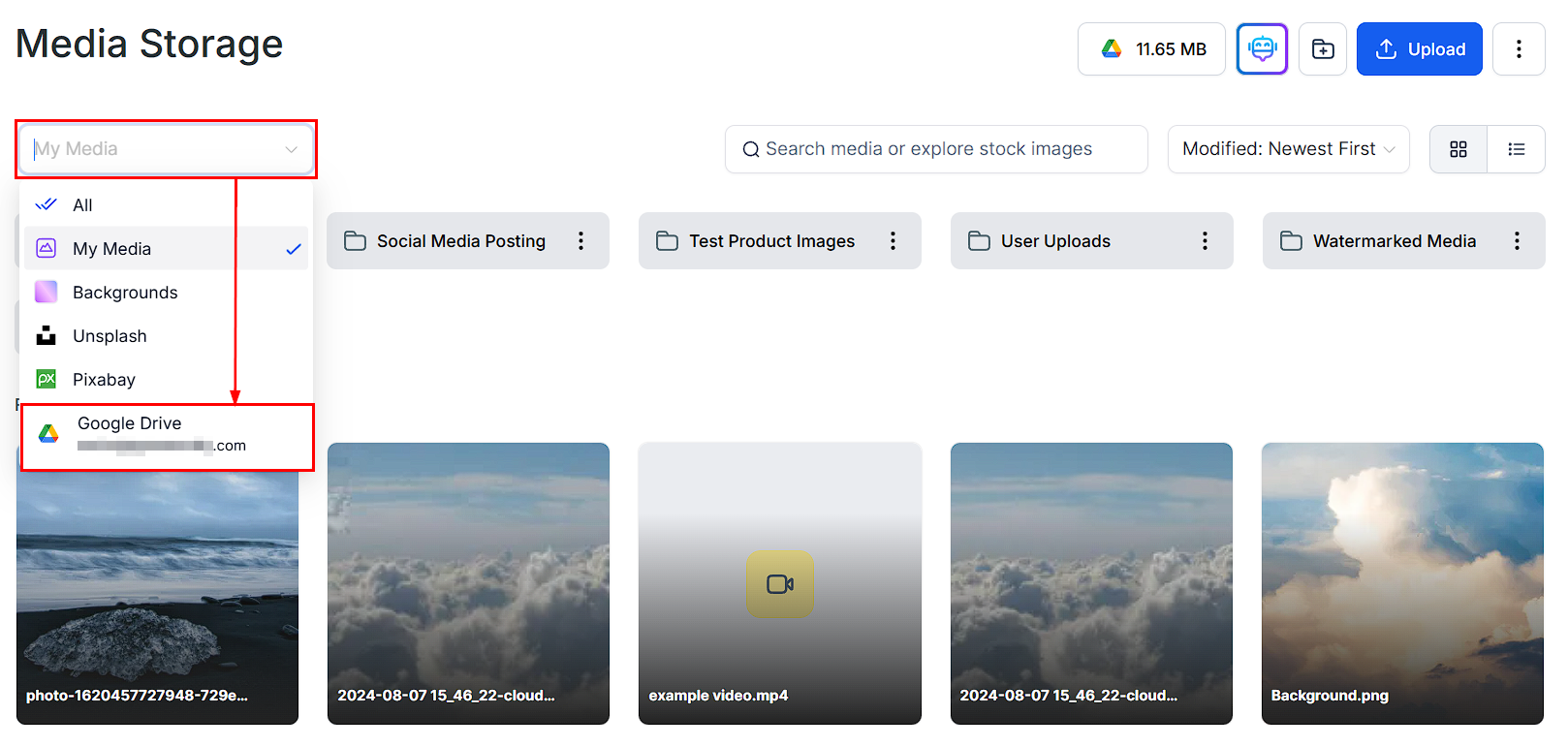 Google Drive files in Media Storage