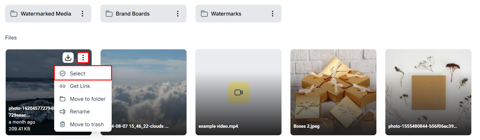 Select files for bulk actions