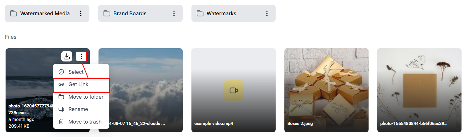 Get link for a media file