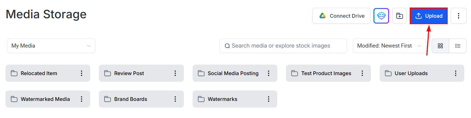 Upload files to Media Storage
