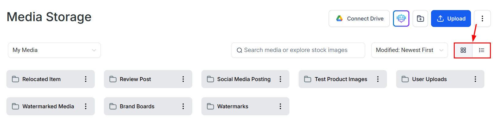Media Storage display toggle