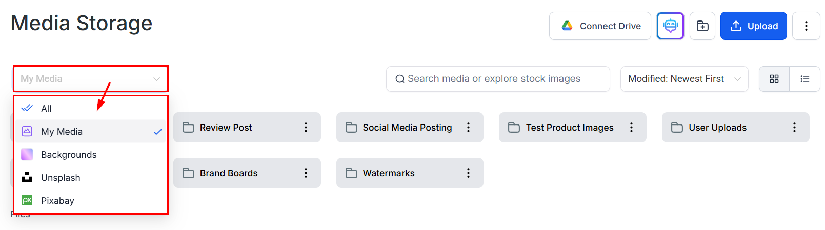 Media Storage filters