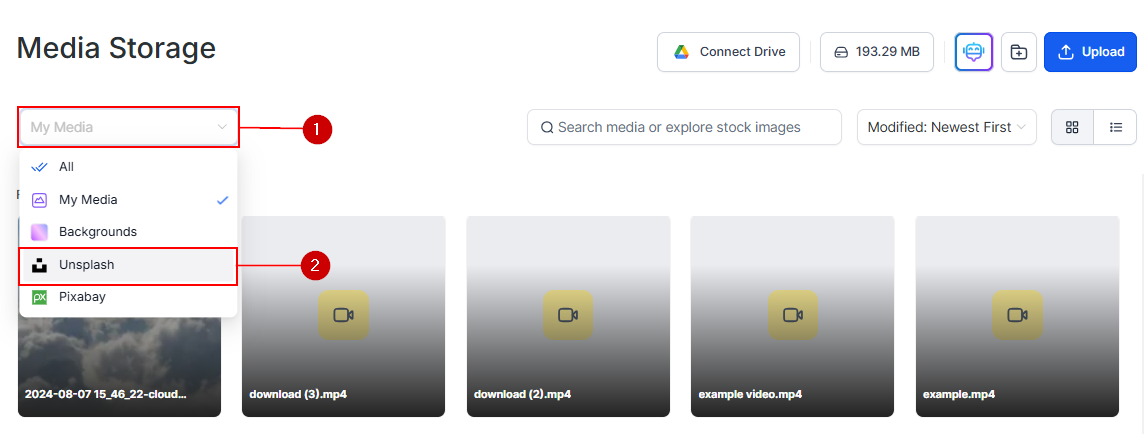 Select Unsplash from the filter dropdown