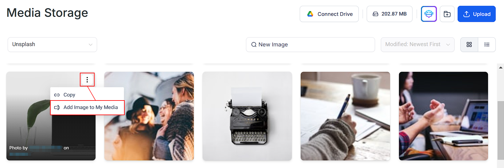 Add an Unsplash image to your media library