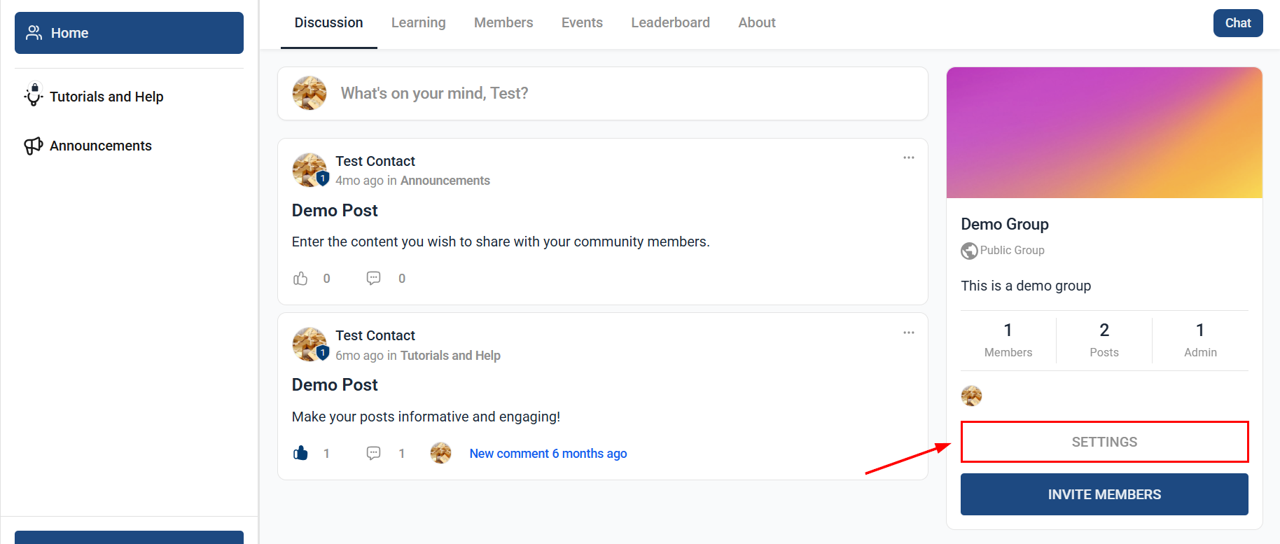 Group settings panel