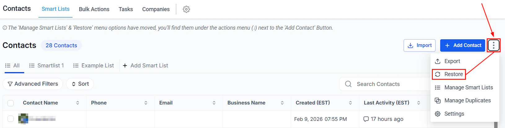 Contact activity timeline