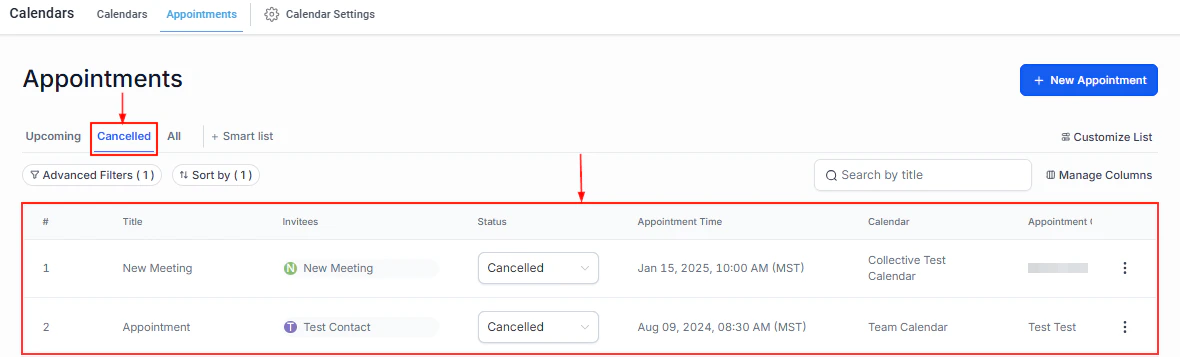 Date and time picker for new appointment