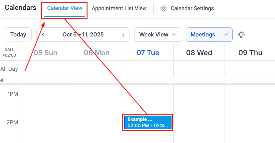 Calendar view of appointments