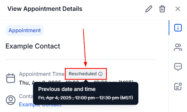 Appointment modal with action options
