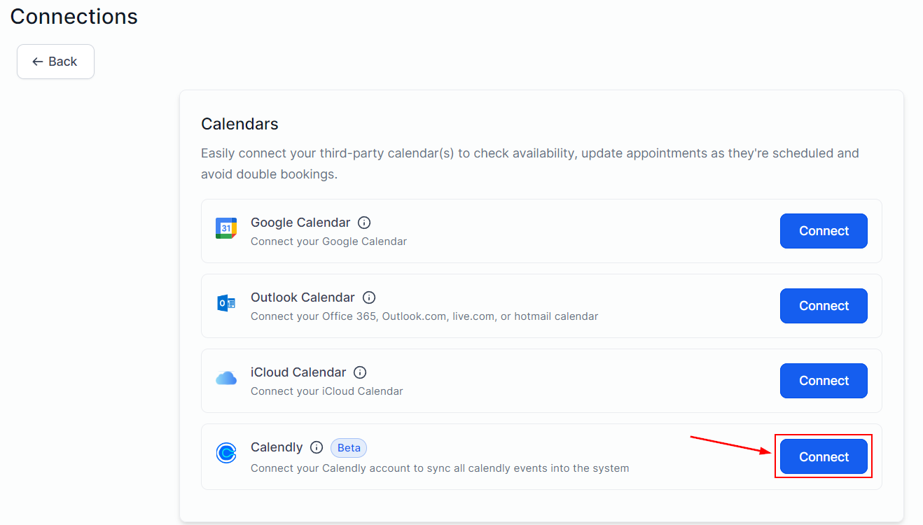 Calendly connect button