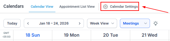 Calendar Settings showing Calendar Connections