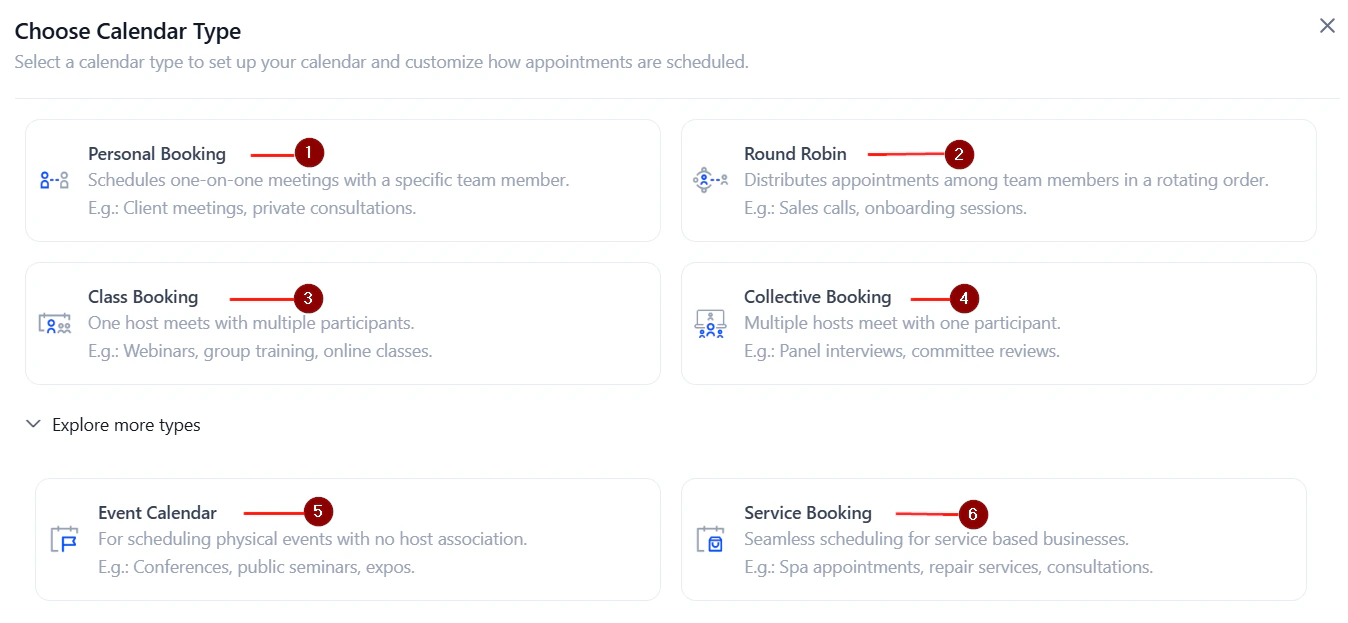Calendar type selection options