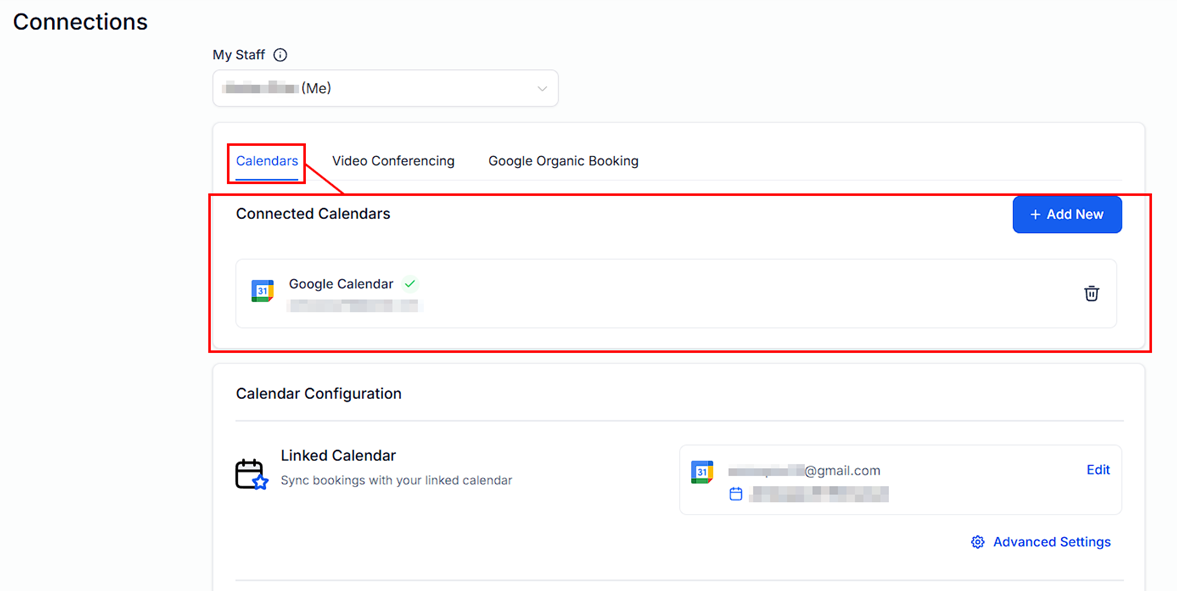 Google Calendar selection screen