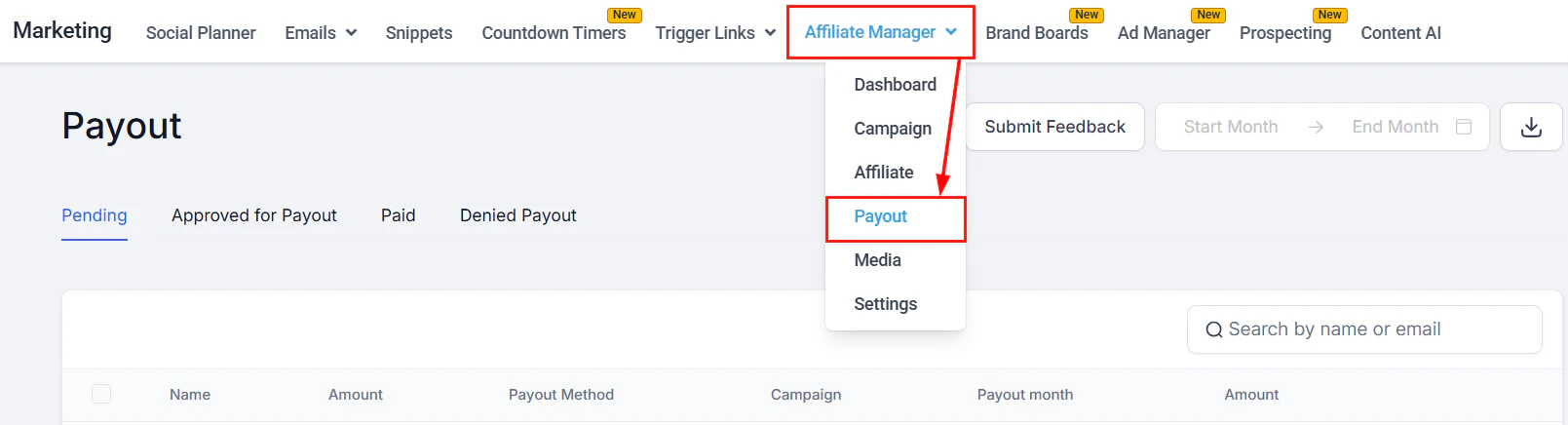 Affiliate payouts