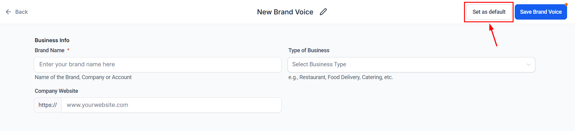 Set default brand voice
