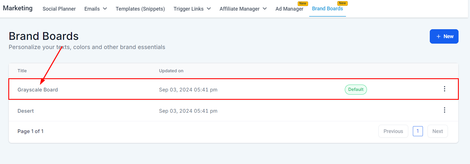 Open brand board by title