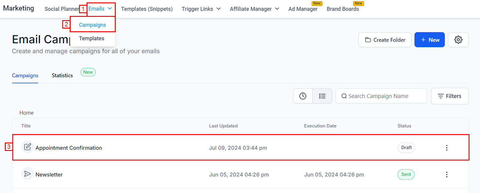 Email campaign navigation
