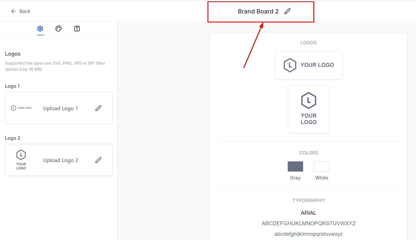 Naming a brand board