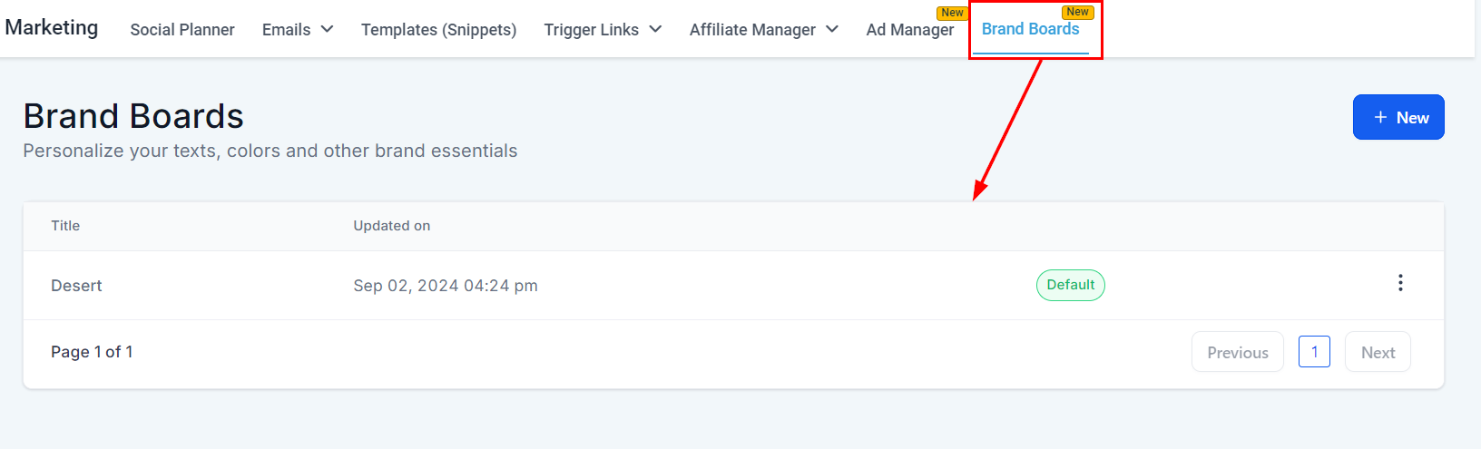 Brand Boards navigation