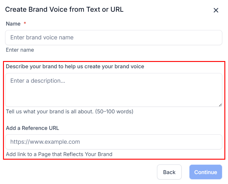 Brand text or URL input