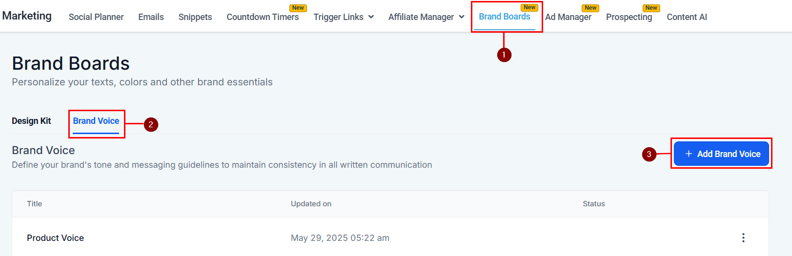 Brand Voice navigation