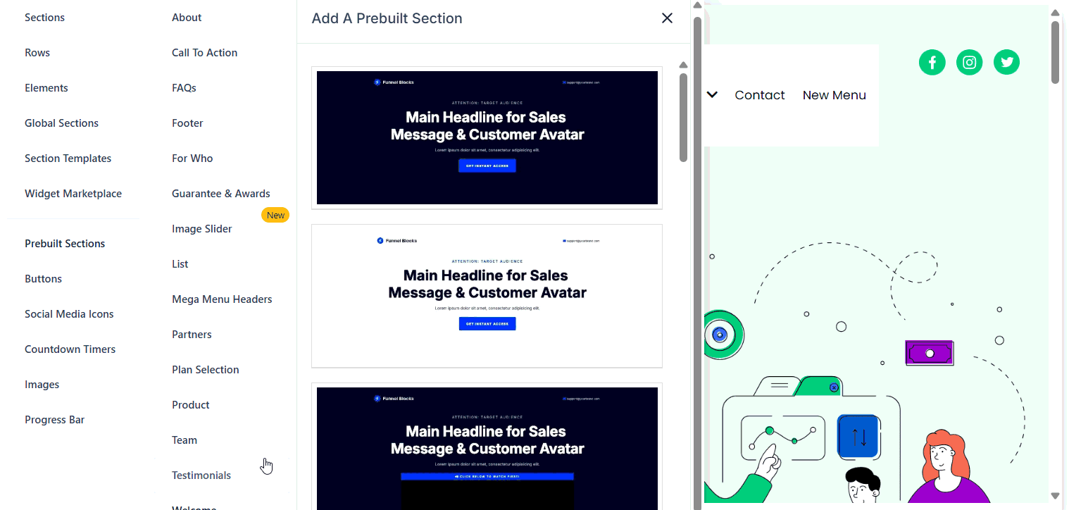Prebuilt section templates