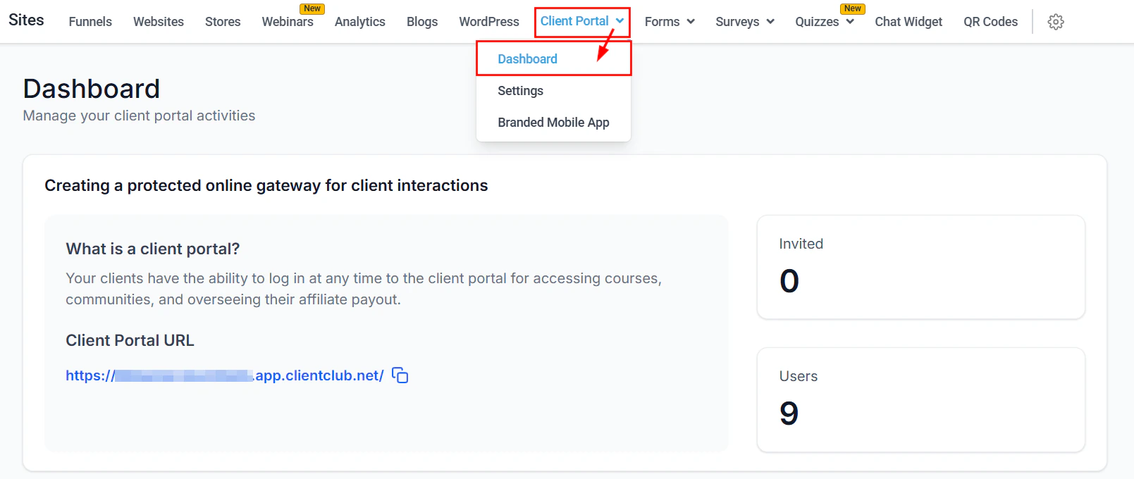 WordPress management panel